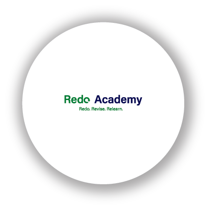 This is the front side of the business card. It's a white 
		circle with Redo Academy's logo in the middle. A shadow is behind the white circle
		so it stands out from light backgrounds.